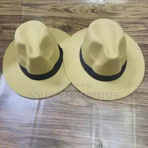 Beige Wide Brim Fedora Hat