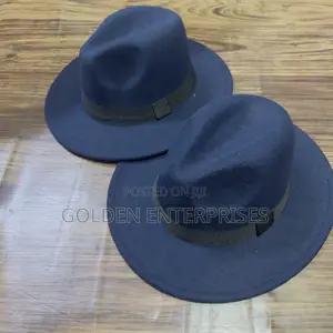 Navy Blue Wide Brim Fedora Hat