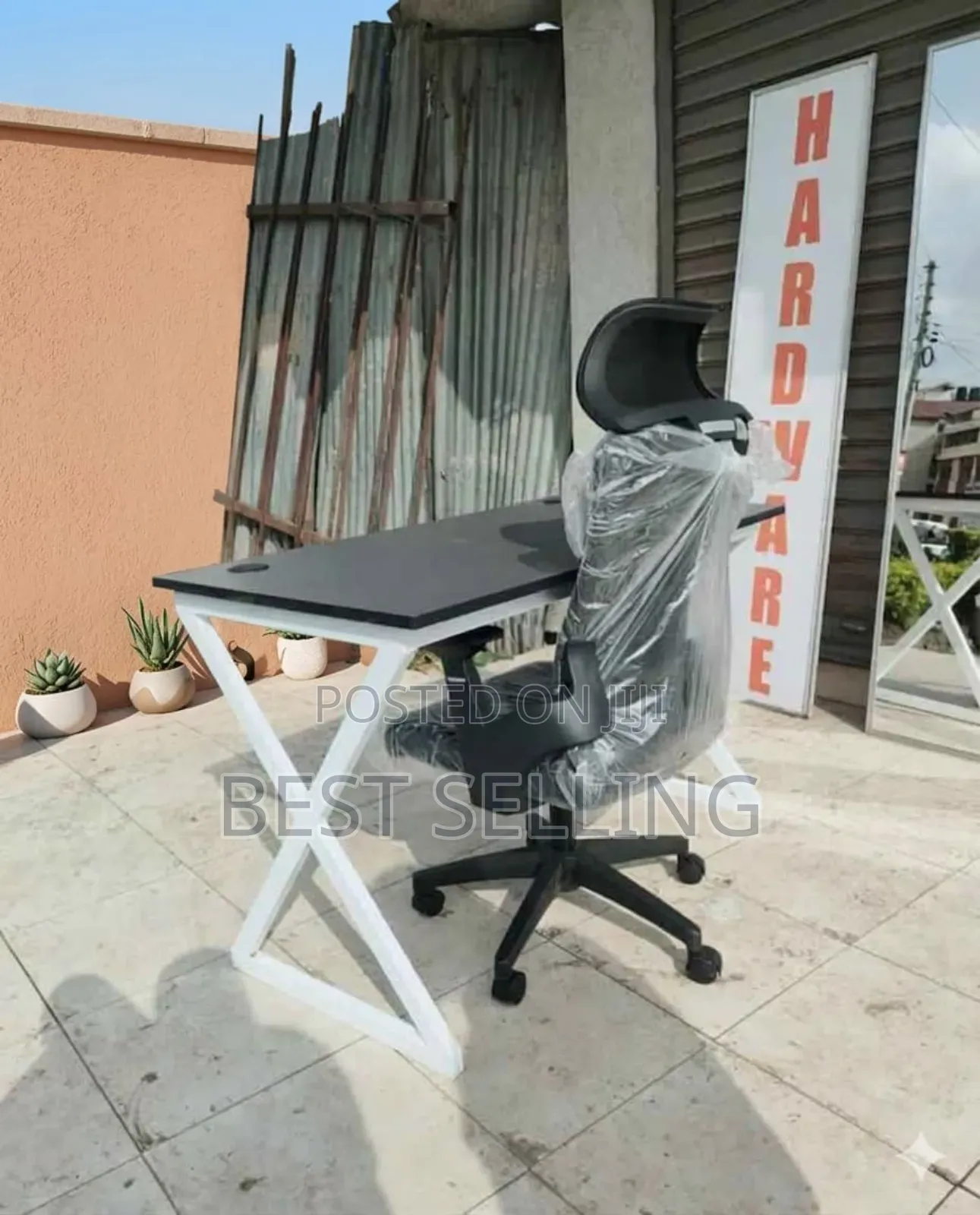 X Designed Metallic Stand Table and Chairs