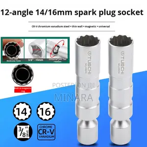 2 Pc, Magnetic Swivel Spark Plug Socket Set, 14mm 16mm, 3/8” Sockets