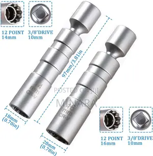 2 Pc, Magnetic Swivel Spark Plug Socket Set, 14mm 16mm, 3/8” Sockets