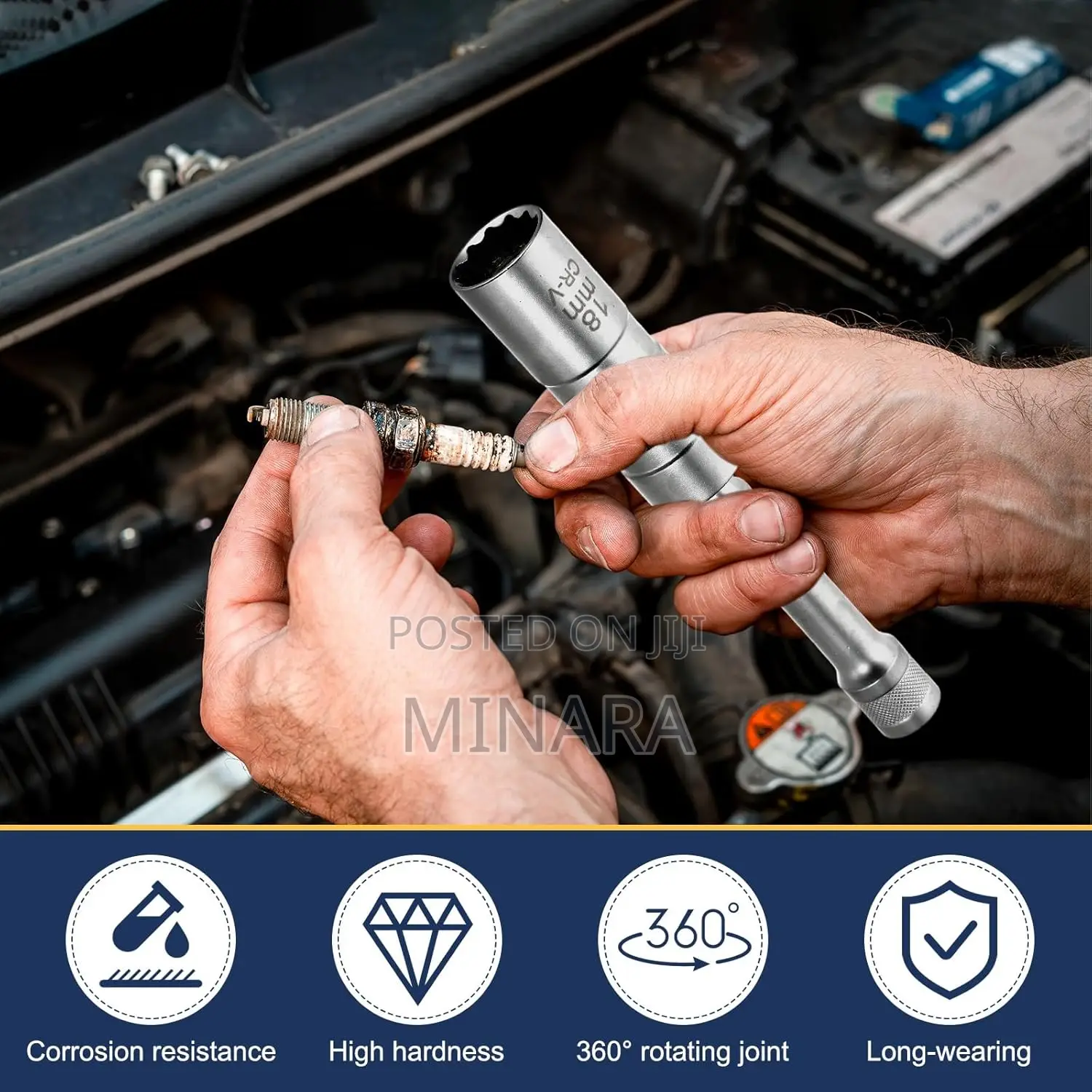 2 Pc, Magnetic Swivel Spark Plug Socket Set, 14mm 16mm, 3/8” Sockets