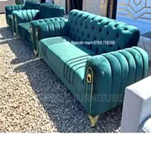 3+2 Seater Velvet Sofa Set – Elegant Green With Gold Legs