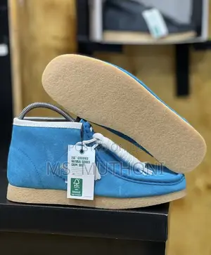 High Cut Clarks Wallabee Boots in a Blue Suede Colorway,