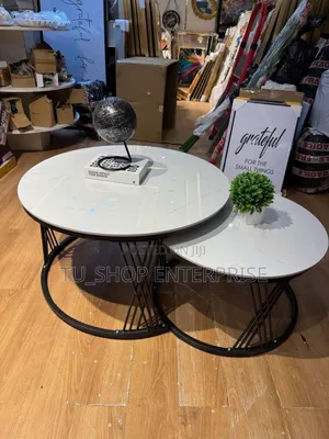 Modern Luxury 2-in-1 Marble Nesting Tables With Black Metal Stand