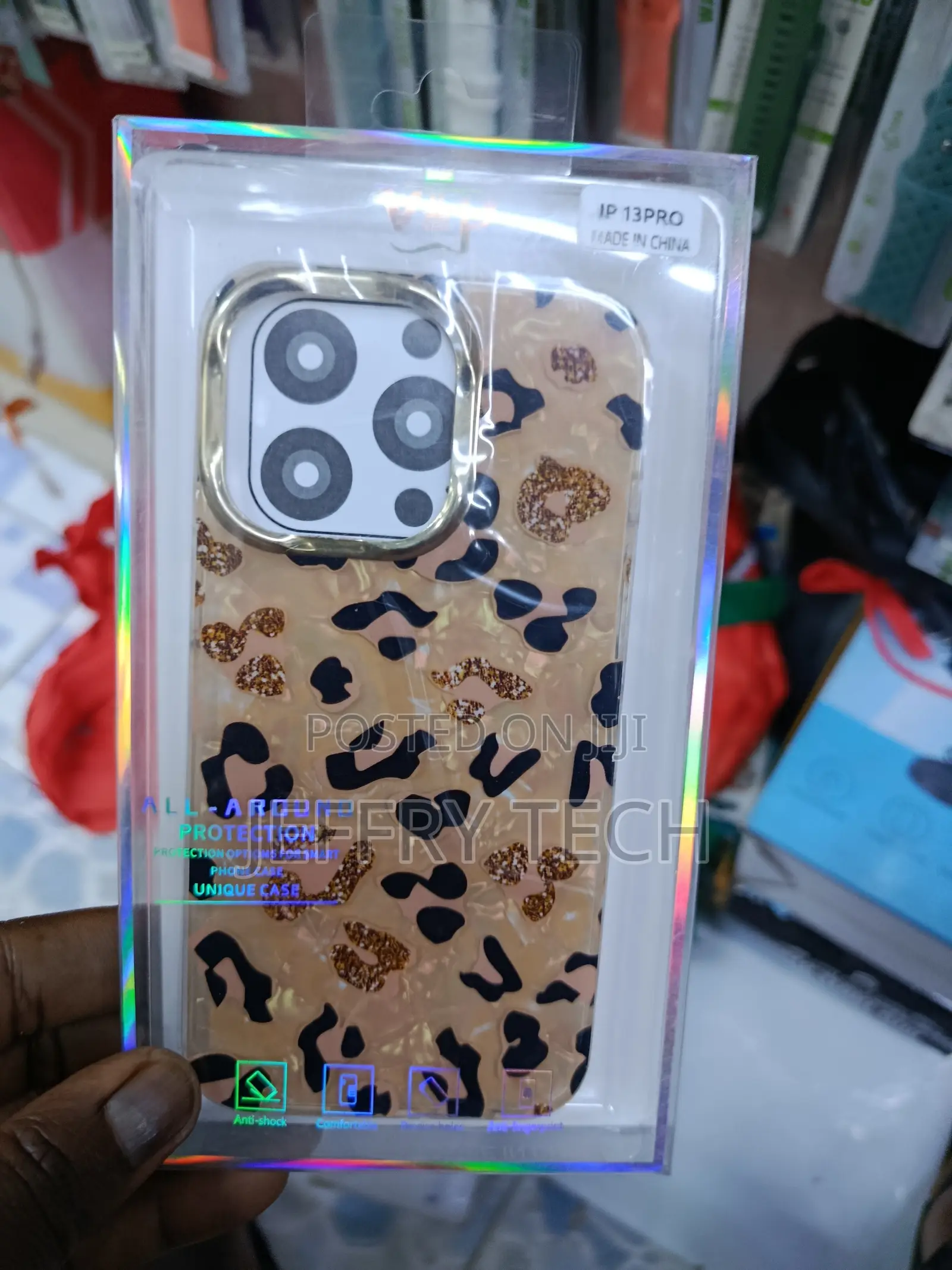 Lidar Cheetah Pattern With Gold Glitter Case for iPhone 13 Pro