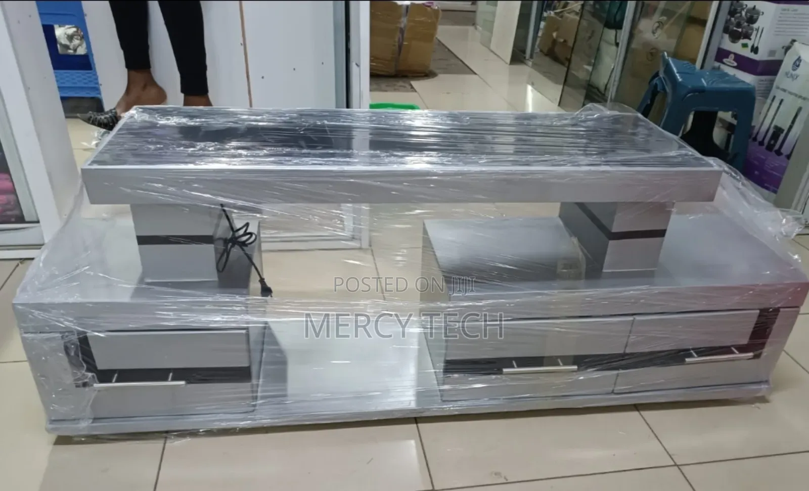 Executive Tv Stand With Marble Coating and Light