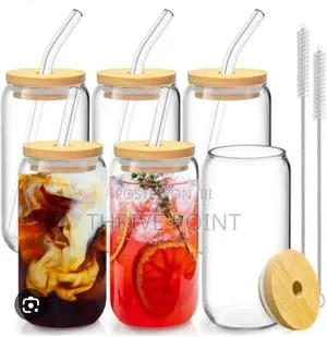 Glass Cup With Bamboo Lid and Straw