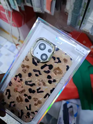 Glittery Leopard Print iPhone 14 Case Gold-Plated Camera Frame