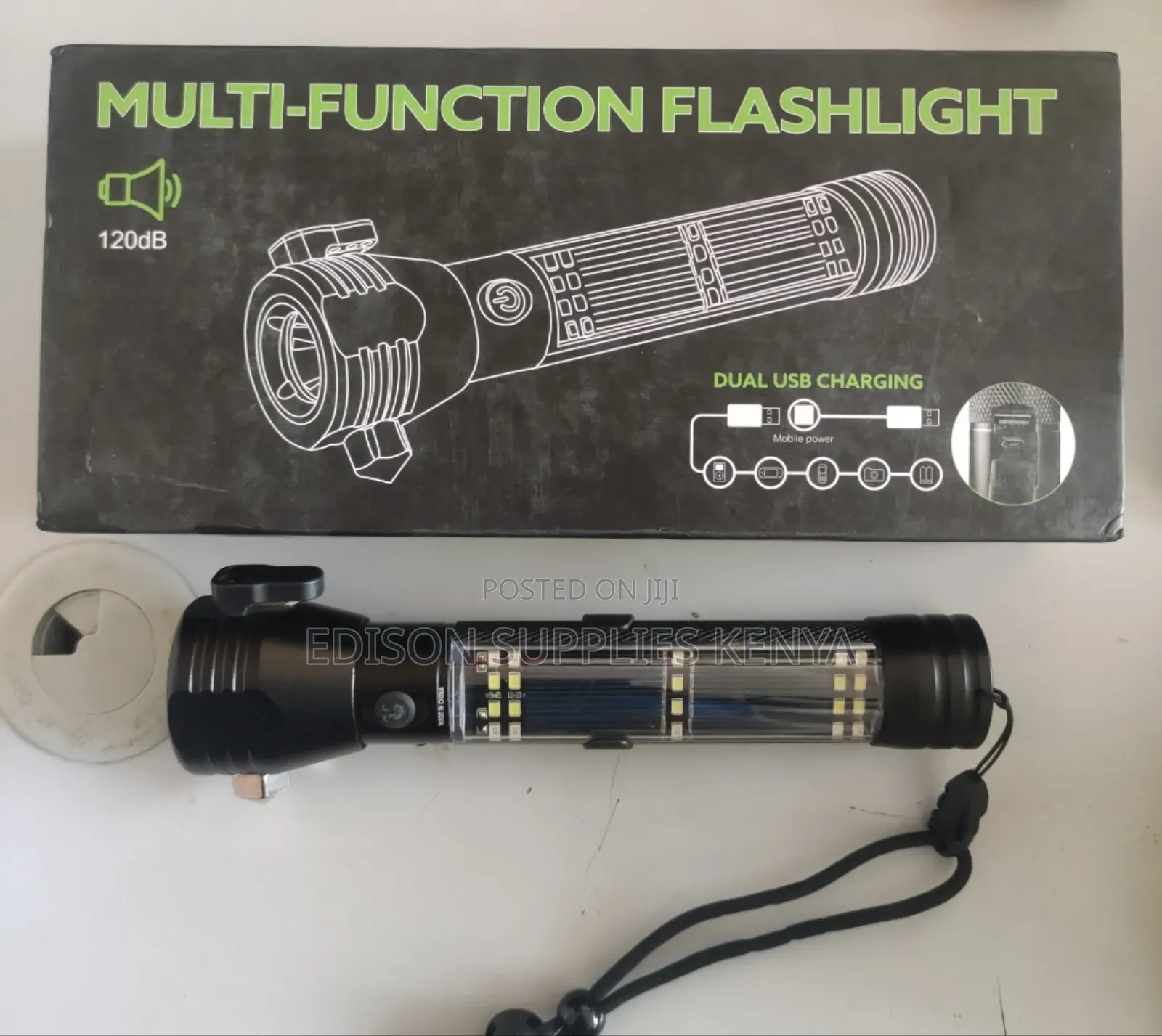 Torch Led Flashlight Solar Power Multifunctional Flashlight Hammer