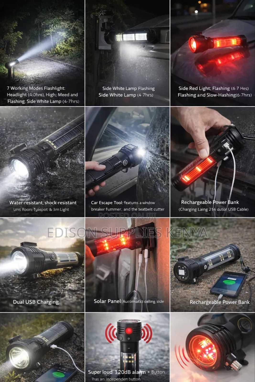Torch Led Flashlight Solar Power Multifunctional Flashlight Hammer