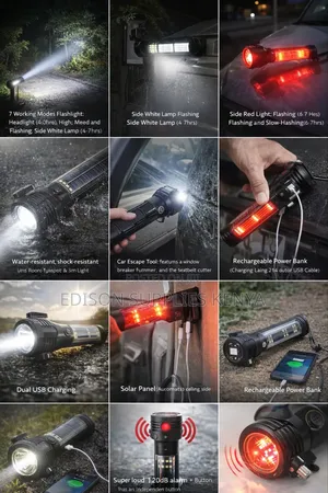 Torch Led Flashlight Solar Power Multifunctional Flashlight Hammer