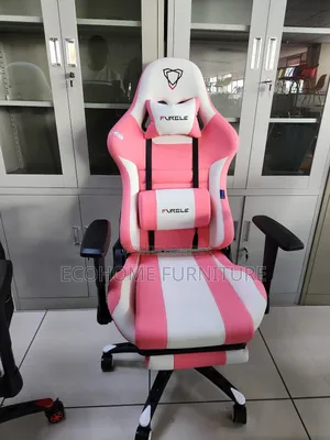 Pink White Gaming Chair With Footrest