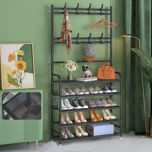 5-Tier Metal Shoe Rack Hat Rack, Entryway Storage Organizer