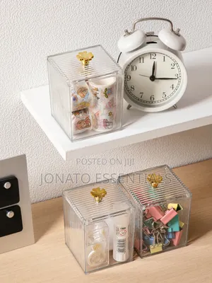 Acrylic Makeup Organizer Box With Gold Flower Lid – Vanity Storage