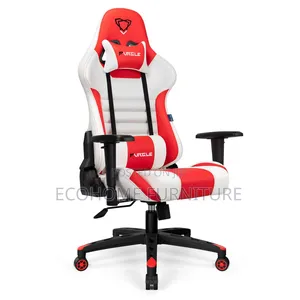 Pink White Gaming Chair With Reclining Back and Adjustable Hands
