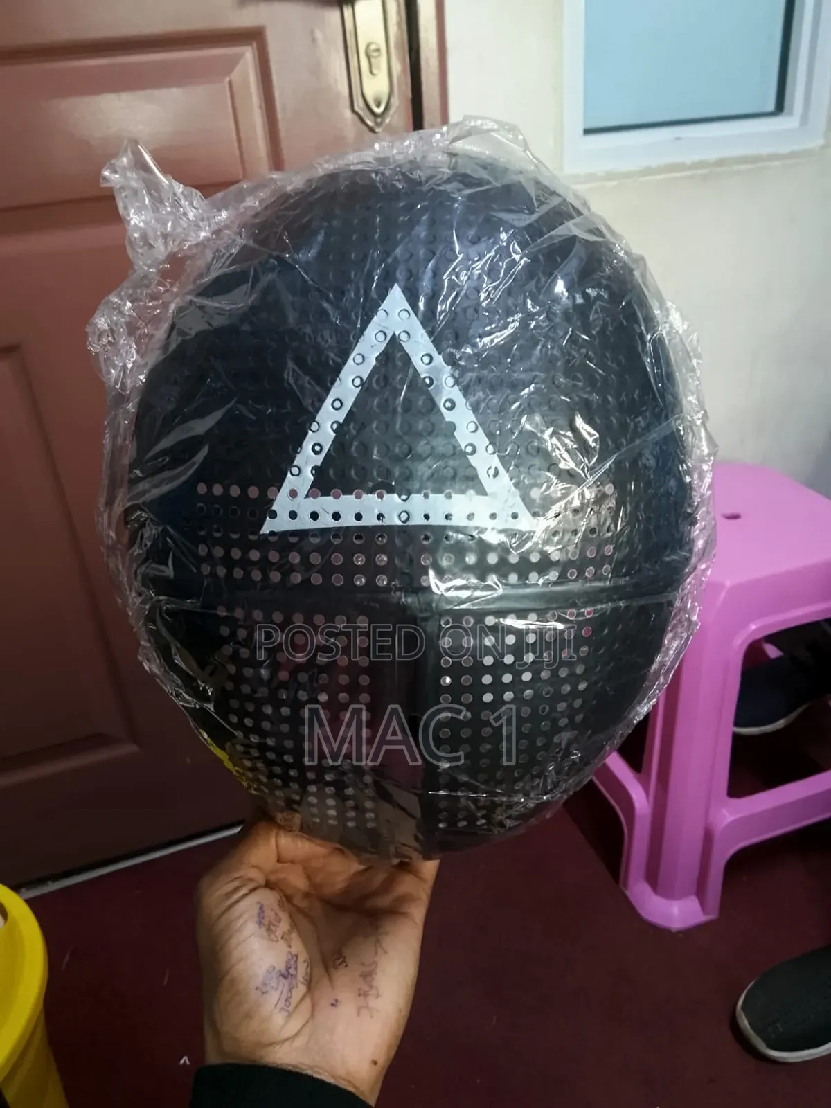 ​Black Geometric Face Mask – Squid Game Frontman Style