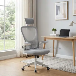 White Ergonomic Mesh Desk Seat With Flip Armrest