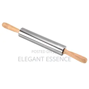 Bamboo Handle Steel Rolling Pin – 42cm