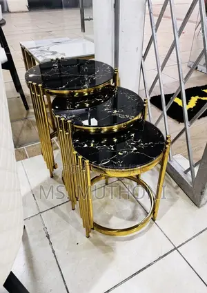 3 PCS Sophisticated Black and Gold Finish Glass Nesting Tables