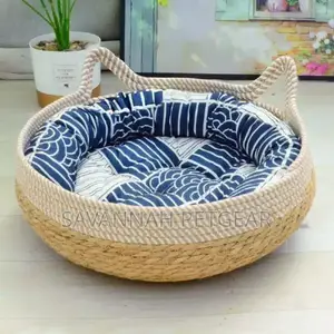 Romeow Rattan Straw Bolster Cat Bed