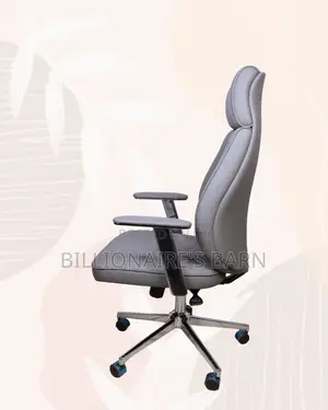 Grey Executive Leather Office Chair High Back Chrome