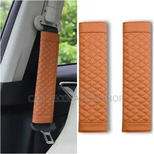 2x Stylish Universal Fit Brown Seat Belt Pad Cloth Protector