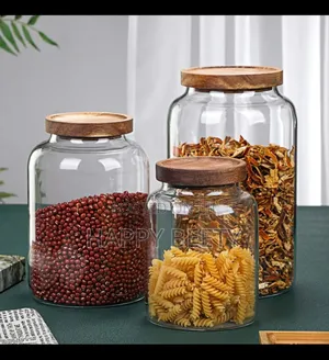 3 Pc Large Capacity Borosilicate Glass Storage Jar With Acacia Lid