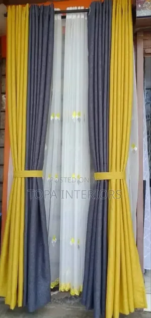Linen Curtains Grey and Yellow Blended Window Curtains