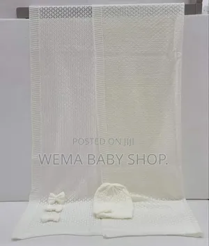 Knitted Baby Christening Shawl Blanket With a Matching Beanie Hat.