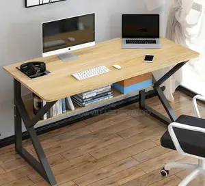 Office Desk; Wood and Metal Computer Desk With Shelf