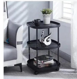 3-Tier Plastic Mobile Side Table With Wheels.