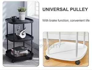 3-Tier Plastic Mobile Side Table With Wheels.