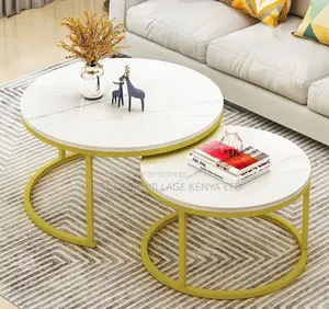 Coffee Table ;2-in-1 Designer Marble Look Nested Coffee Tables White