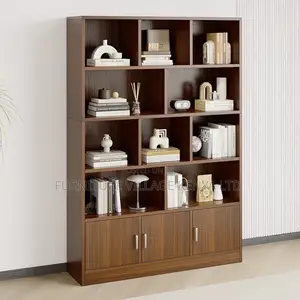 Office Bookcase; 3-Door Wardrobe Cabinet Bookcase Black Walnut