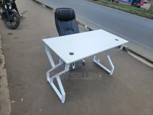 All White Metallic Stand Office Table and C 35 Office Chair