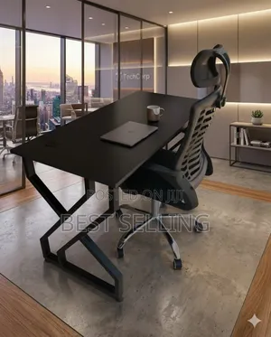 All Black Metallic Study Table and Imported Headrest Chair