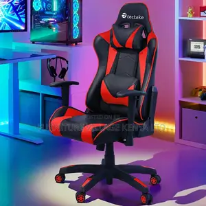 Gaming Chair; Faux Leather Black and Red Swivel Gaming Chair