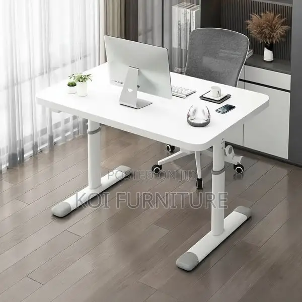 Office Desk : White Adjustable Manual Office Table 1200mm