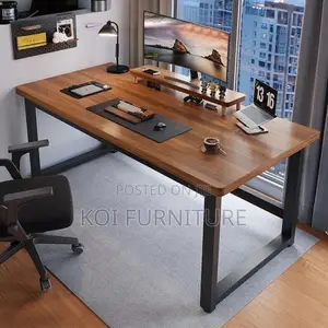 Office Desk : 1.2m Modern Office Desk With Rustic Wood-Finish Top