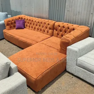 Chesterfield Orange L-Shape Sofa (6 Seater)