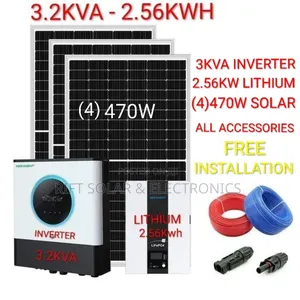 3kw Hybrid Solar Kit - 2.56 - 24v KWH Lithium Battery - (2)625w Solar