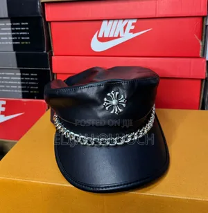 Black Leather Chrome Heart Cap
