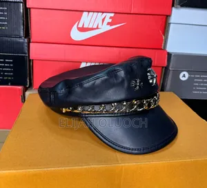 Black Leather Chrome Heart Cap