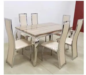 Dining Set; Six Seaters Premium Marble Table With Classical Interior