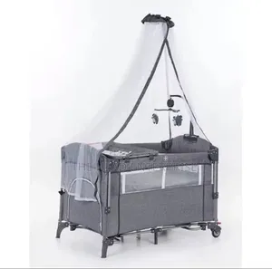 Grey Baby Playpen Bed, Easy to Use Affordable