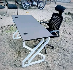 All White Metallic Study Table and Imported Headrest Chair
