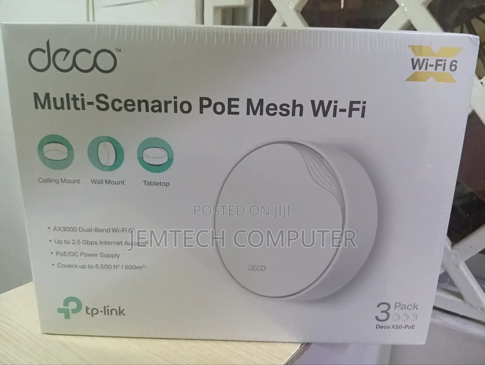 Tp-Link Deco Wifi 6 X50-Poe System (3 Pack) Mesh, 6,500 Sq Coverage