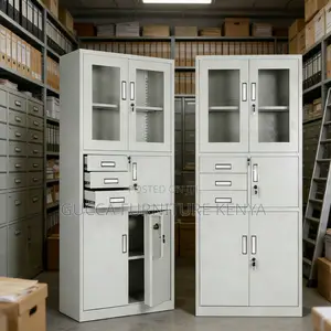 Office Glass Front Safe Cabinet With 3 Drawers