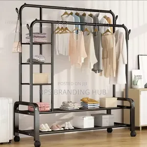 Double Layer Garment Rack Floor Standing Clothes Hanger E.H.B